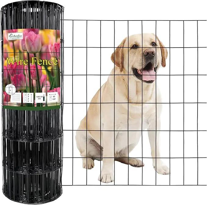 Black PVC Coated Welded Wire Fence 24 Inch x 50 Foot, 2 Inch x 4 Inch 15GA, Garden Border Fencing Roll Vinyl Coating Metal Wire Mesh Hardware Cloth for Yard Vegetable Plant Protection by GreenHaven Gardens