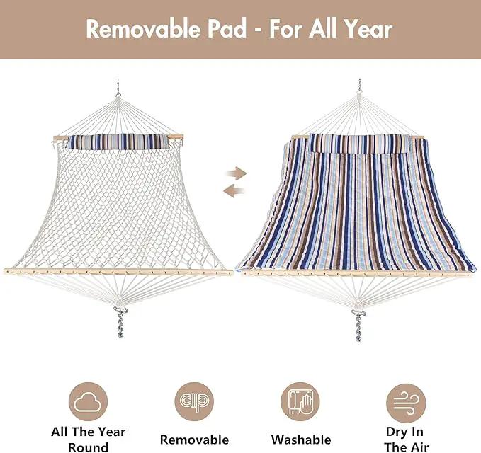ANOW Outdoor Double Rope Hammock with Pad, Portable Hammock for Patio, Backyard, Beach, 450 LBS Weight Capacity, Blue Seaside by GreenHaven Gardens