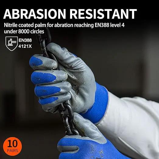 Vgo... 10-Pairs Safety Work Gloves, Gardening Gloves, Non-slip Nitrile coating, Dipping Gloves (Size XL, Blue, NT2110) by GreenHaven Gardens