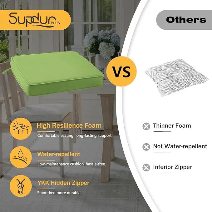 Outdoor Sunbrella Square Corner Seat Cushion, 18.5"x16"x3", Set of 4, Non Slip Seat Cushion Pads with Removable Cover for Patio Furniture, Garden Yard Lawn, Canvas Ginkgo by GreenHaven Gardens