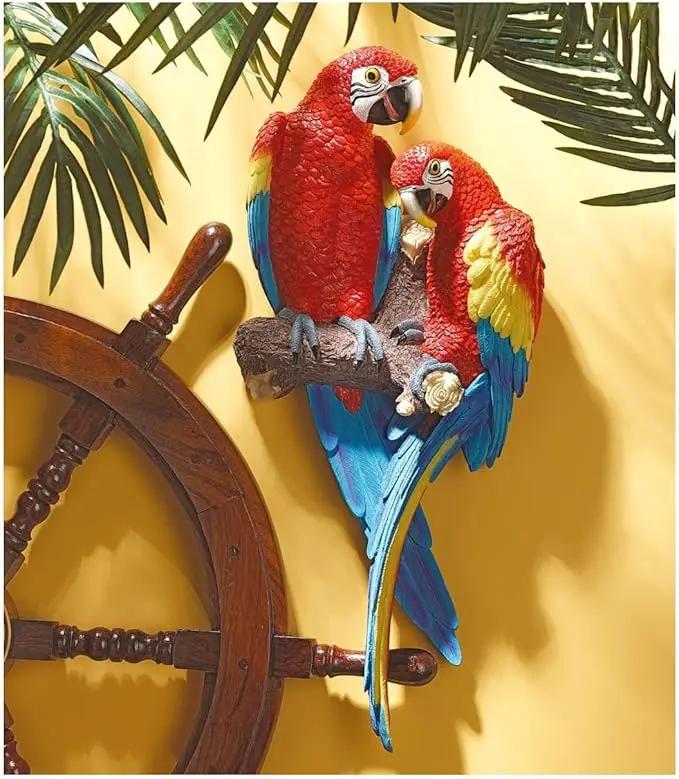 Design Toscano Tropical Scarlet Macaws Wall Sculpture, 22 Inch, Full Color by GreenHaven Gardens