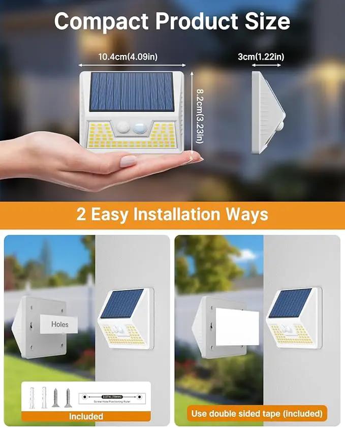 4 Pack Solar Fence Lights Waterproof, Motion Sensor Deck, Warm White LED Outside Wireless for Wall, Yard, Garden - White by GreenHaven Gardens
