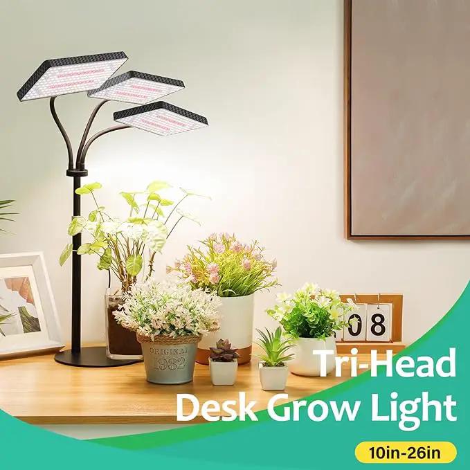 2024 Upgraded Desk Grow Lights for Indoor Plants, Tri-Head 642 LEDs Tabletop Full Spectrum Grow Light, with 3/6/12H Timer, 6 Brightness Levels, 3 Lighting Modes, Height Adjustable for 10-26 inches by GreenHaven Gardens