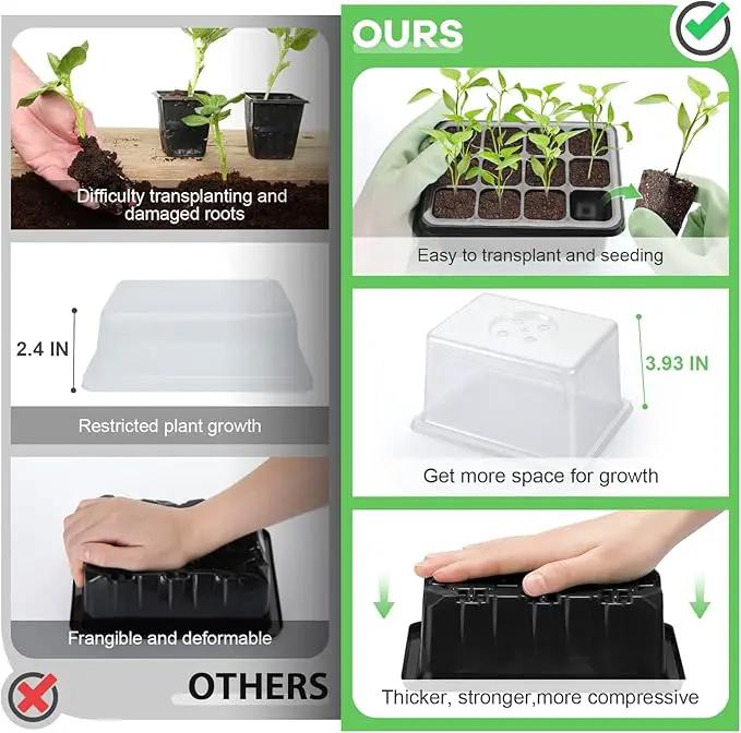 Lunies 6 Packs Seed Starter Trays with Grow Light, Seeding Starter Tray with Adjustable Humidity Dome, Base Indoor Greenhouse Germination Kit for Seed Growing Starting(12 Cells per Tray, Black) by GreenHaven Gardens