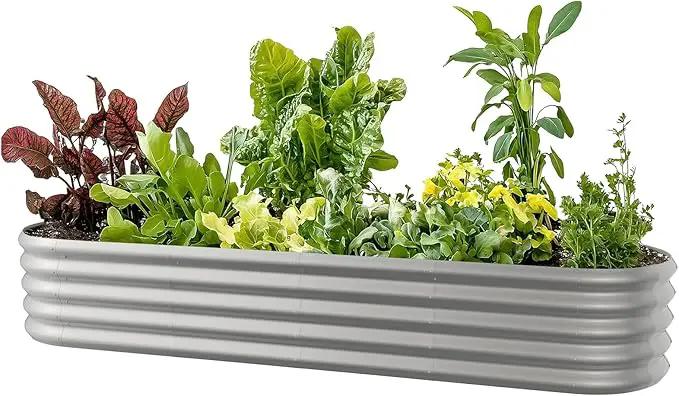 8x2ft Oval Galvanized Raised Garden Bed Kits 16" Tall Outdoor Large Metal Modular Planter Box 9-in-1 Raised Beds for Gardening,Vegetables,Fruits,Flowers & Herbs (Silver) by GreenHaven Gardens