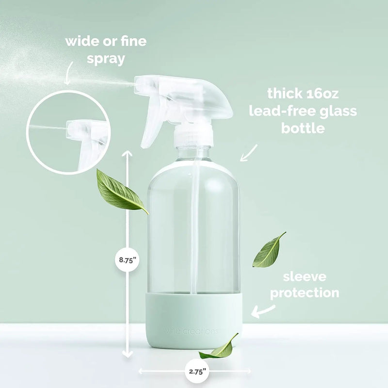 Vine Creations Glass Spray Bottles for Cleaning Solutions, Clear Glass Spray Bottle with Silicone Sleeve, 16 oz Empty Spray Bottles for Cleaning, Plant Spray Bottle, Mist and Stream Nozzle - 2 Pack by GreenHaven Gardens