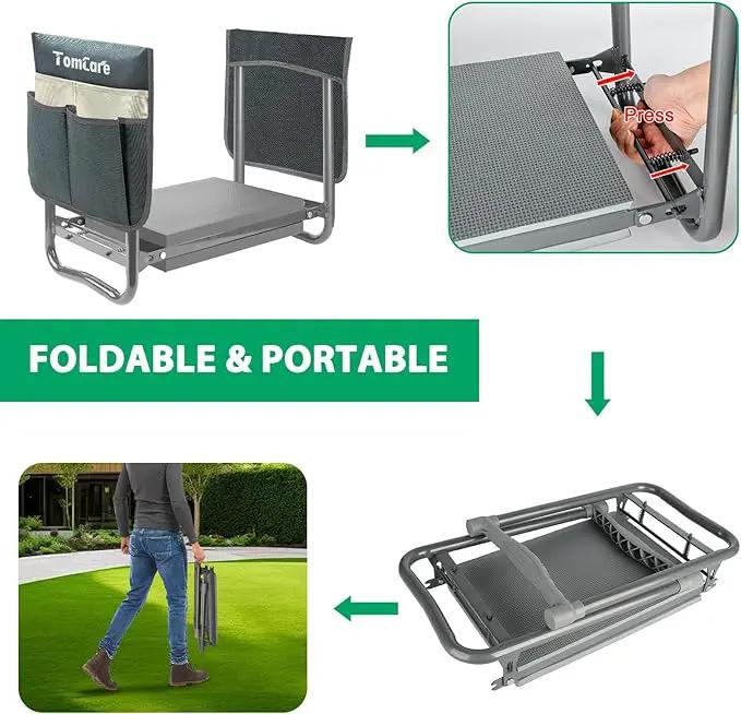 TomCare Garden Kneeler and Seat 10.64” Wider Larger Soft Kneeling Pad Garden Bench with 2 Large Tool Pouches Heavy Duty Garden Stool Foldable Tools Gardening Gifts for Women Men Gardeners,Grey by GreenHaven Gardens