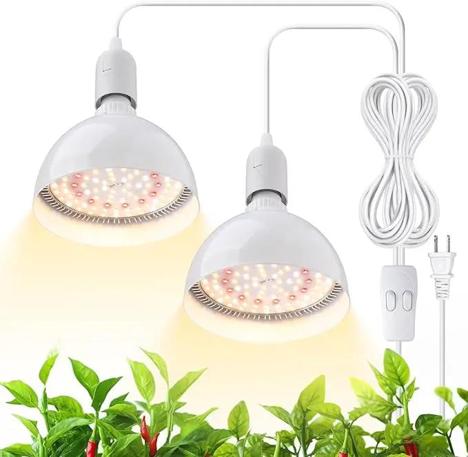 Barrina LED Grow Light Bulb, 50W (2 x 25W) Full Spectrum, with 16.4FT Power Cord, Hanging Grow Lights for Indoor Plants, Large Tall Plant, Garden, Flowers, Greenhouse, 2-Head by GreenHaven Gardens