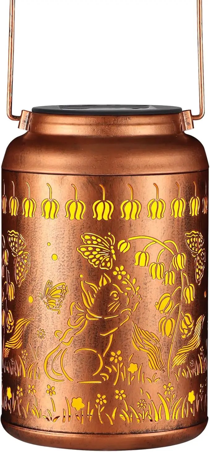 Solar Lantern Outdoor Hanging Lights Birthday Gifts for Women Mom and Grandma Cat and Butterfly Metal Garden Decor Outdoor Waterproof LED Solar Lanterns for Patio, Yard, Pathway,Landscape by GreenHaven Gardens