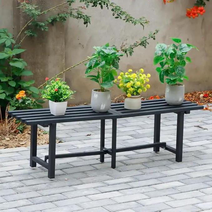 Chic & Robust 300 LBS Capacity Aluminum Plant Stand - Your Indoor & Outdoor Plant Display Solution, Size: L47.2 x W11.4 x H19.7 inch. by GreenHaven Gardens