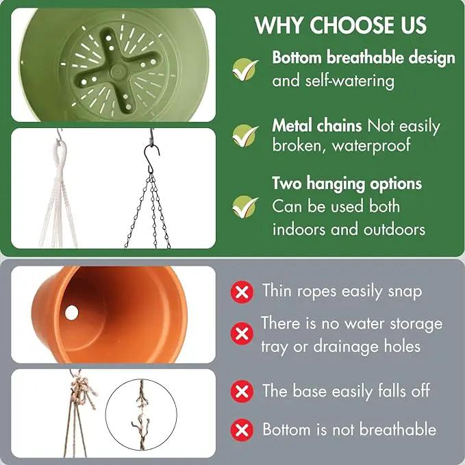 10 Inch Hanging Planters for Indoor Plants,Set of 2 Hanging Pots for Plants with Self-Watering, Outdoor Hanging Plant Pot with Drainage and 2 Kinds of Hanging Baskets Hangers for Home Decor and Garden by GreenHaven Gardens