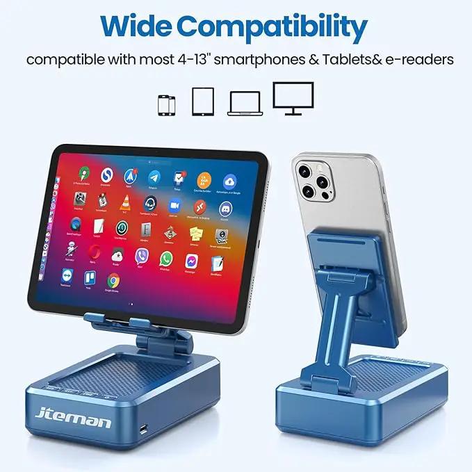 JTEMAN Phone Stand with Wireless Bluetooth Speaker, HD Surround Sound Bluetooth Speaker for Desk Perfect for Home Kitchen Gadgets Gifts,Compatible with iPhone/ipad/Samsung Galaxy(Blue) by GreenHaven Gardens