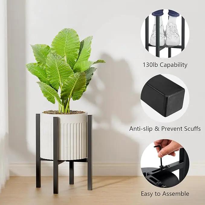 2-Pack Adjustable Metal Plant Stand Indoor Outdoor - Fits 8 to 12 Inches Pots - Mid Century Modern Planter Stand Black Flower Pot Holder Home Decor for Gardening Gifts by GreenHaven Gardens