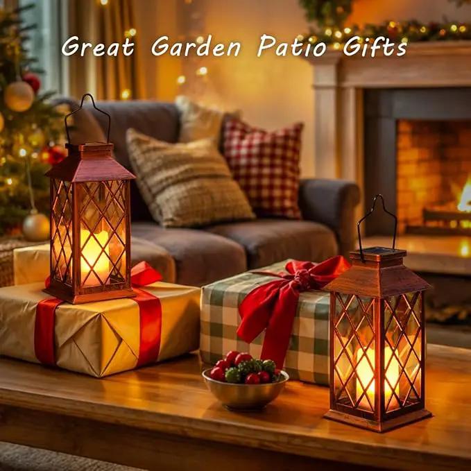2Pack 11" Outdoor Solar Lanterns Waterproof Garden Gifts Women, Flickering Flameless Candle Mission Lights for Patio, Table ,Outdoor, Party, Yard,Lawn,Mothers' Day Gifts for Mom (Antique Copper) by GreenHaven Gardens