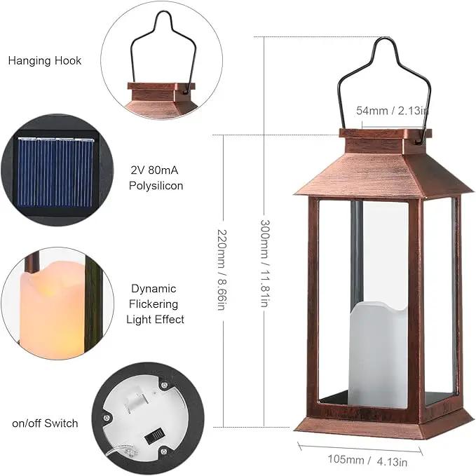 2 Pack Solar Lanterns, Outdoor Garden Hanging Lanterns, LED Flickering Flameless Candle Mission Lights for Yard,Table,Patio(Bronze) by GreenHaven Gardens