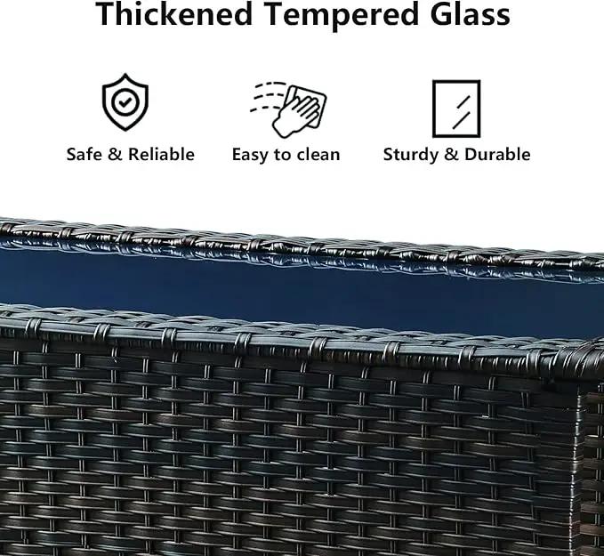 Patio Tables Wicker Coffee Table - Outdoor Rattan Coffee Tables with Glass Top for Patio Proch Deck Balcony Rectangle Brown by GreenHaven Gardens