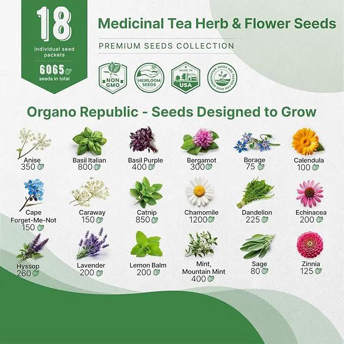 Organo Republic 18 Culinary Herbs Seeds Variety Pack - 10,180+ Heirloom, Non-GMO, Herbs Seeds for Outdoor and Indoor Home Gardening, Including Rosemary, Thyme, Oregano, Mint, Basil, Parsley by GreenHaven Gardens