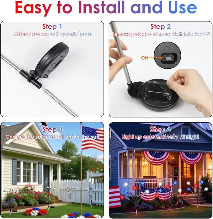 OZS 8pack Solar American Flag Lights - 4th of July Solar Garden LED Outdoor Waterproof Firefly Light for Memory Day, Independence Day, National Day Decoration (Red White Blue) by GreenHaven Gardens