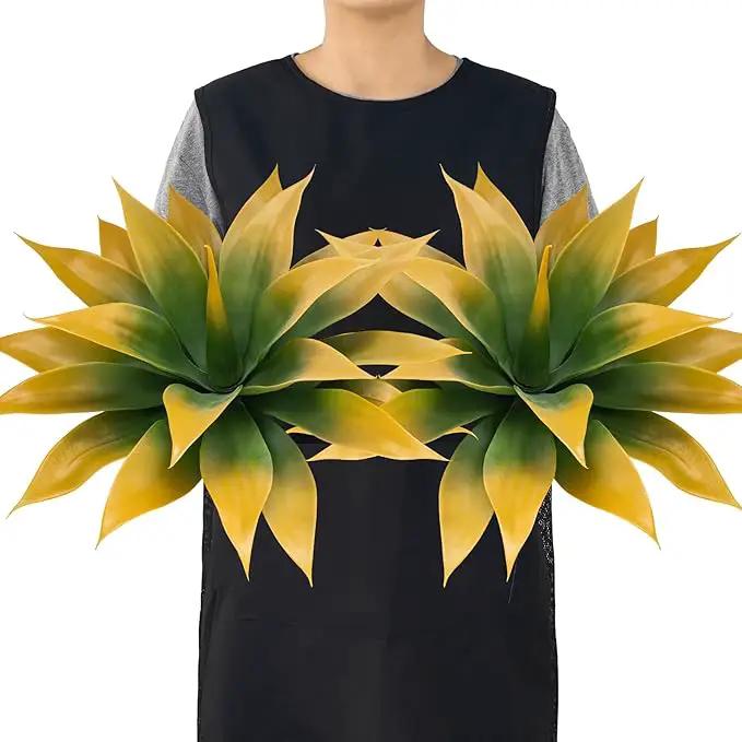 Artificial Agave Plants,Large UV Resistant Fake Agave Planters for Indoor and Outdoor Decorating Tropical Plant Succulents Greenery Indoor Decor (2Pack,18" Yellow)