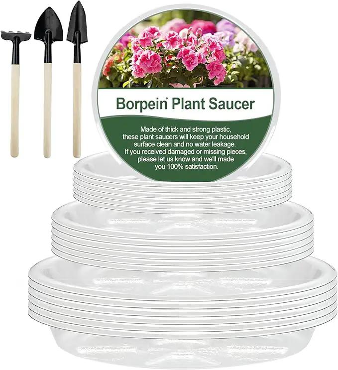 BORPEIN Plant Saucer (6,8,10inch, 18 Pack) Clear Plastic Plant Trays for Pots Indoors Outdoors,Thicker Flower Pot Saucers, Plant Plate to Catch Water by GreenHaven Gardens