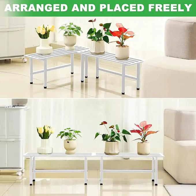 2 Pack Metal Plant Stand Outdoor Plant Shelf Indoor,1 Tier Heavy Duty Plant Stands for Multiple Plants,26" L x 10.12" H x 8.75" W,White by GreenHaven Gardens