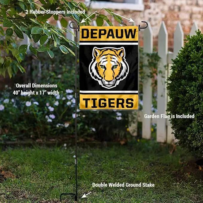 College Flags & Banners Co. DePauw Tigers Garden Flag with Pole Stand Holder by GreenHaven Gardens