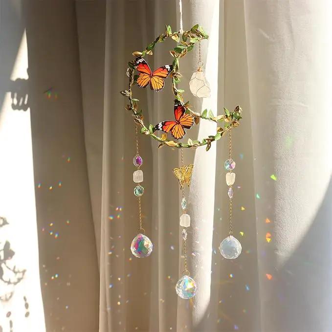 Suncatcher Moon Crystal Rose Quartz Sun Catcher Window Hanging, Good Luck Charms Gifts for Women Chrismas Thanksgiving Birthday Crystal (Rose) by GreenHaven Gardens