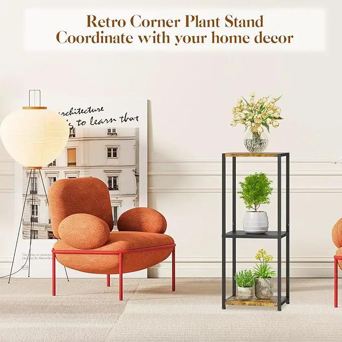 KMOTASUO 3 Tier Tall Plant Stands Indoor, 31 Inch Metal Wood Corner Plant Stand for Indoor Plants, Square Flower Pot Holder Shelf Display Rack for Balcony Garden Patio Living Room(Rustic Brown) by GreenHaven Gardens