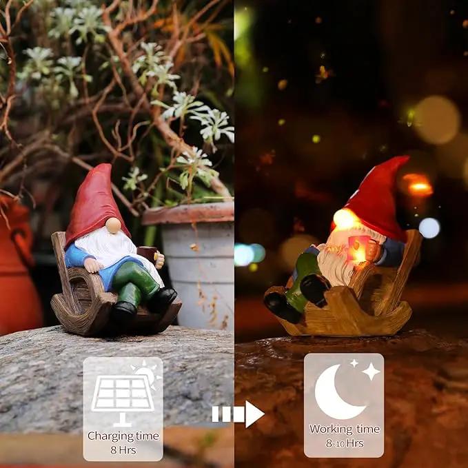 Solar Garden Gnomes Outdoor Statue with Solar Lights,7.1“ Figurine Lights Solar Garden Yard Decorations Outdoor Decorations for Patio,Yard,Lawn Ornament，Mom Gift Unique Housewarming Gifts by GreenHaven Gardens