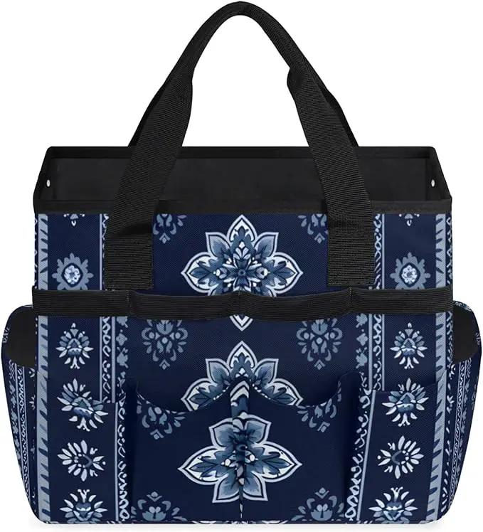 Westward Floral Gardening Tool Bag,Heavy Duty Garden Tote Bag,Portable Oxford Gardening Storage Basket Organizer Handbag with Pockets Handle,Hand Tools Gifts for Outdoor Garden Lawn Yard by GreenHaven Gardens