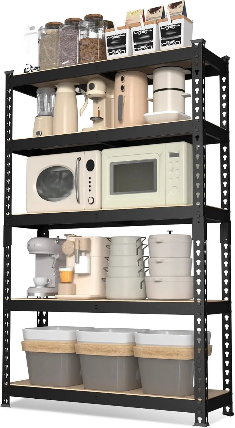 WORKPRO 5-Tier Steel Shelving Unit-Black, 27-2/5”W x 11-7/10”D x 60”H, Adjustable Storage Rack, Heavy Duty Shelf with MDF Board, 1650 lbs Load Capacity (Total) for Garage, Basement, Kitchen by GreenHaven Gardens