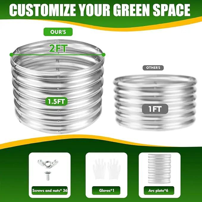 17" Tall Elevated Round Metal Rised Garden Bed- 2'x2' in Size and 0.8MM Thick Durable Planter Box for Vegetables Flowers Succulent at Patio/Garden Outdoor (Silver, 2FT Diameter) by GreenHaven Gardens