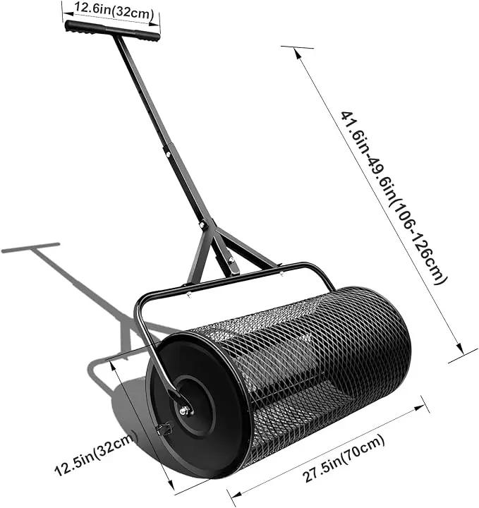 Compost Spreader, Durable Lawn Roller, Manure Spreader with Upgrade T Shaped Handle,Top Soil Spreader for Lawn and Garden Care Manure Spreaders Roller (12.5 Inch-T-Green-S) by GreenHaven Gardens