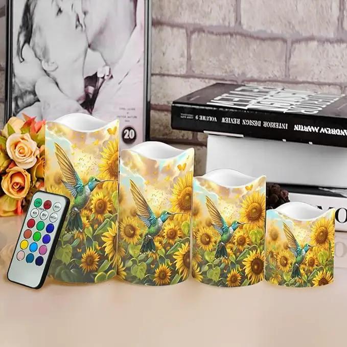 Ystardream Operated Candles with Flickering Flame Flameless Taper Candles Flickering Operated Electric Pillar Candle LED Candle for Indoor Outdoor Home Decor Hummingbird Sunflower by GreenHaven Gardens