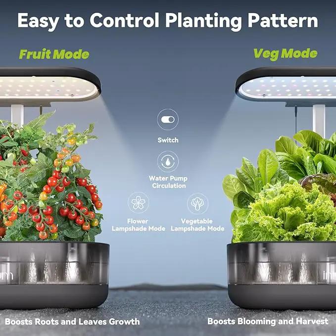inbloom 12 Pods Hydroponics Growing System Kit, Herb Garden Planter Indoor Kit, Indoor Gardening Hydroponics Growing System with 4.2L Water Pump, Height Adjustable, Gifts for Woman, Transparent Black by GreenHaven Gardens