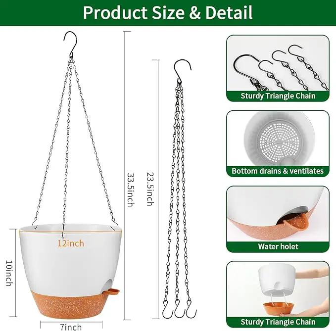 GARDIFE Large Hanging Planter, 12 inch Hanging planters for Indoor. Outdoor Plants, Self Watering Plant Pot, Plant Hanger, White by GreenHaven Gardens