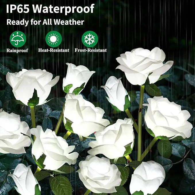 Solar Garden Lights, Solar Outdoor Lights with More Realistic 10 Rose Waterproof Solar Powered Flowers Lights for Outside Patio Yard Pathway Decorations, 2 Pack White by GreenHaven Gardens