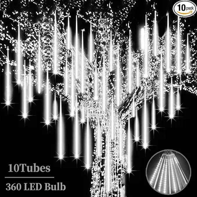 High Brightness 10 Tube 360 LED 12 Inch Meteor Shower Rain Lights Cascading Falling Rain Outdoor Lights for Christmas Roof Eaves Tree Decoration Icicle Raindrop by GreenHaven Gardens
