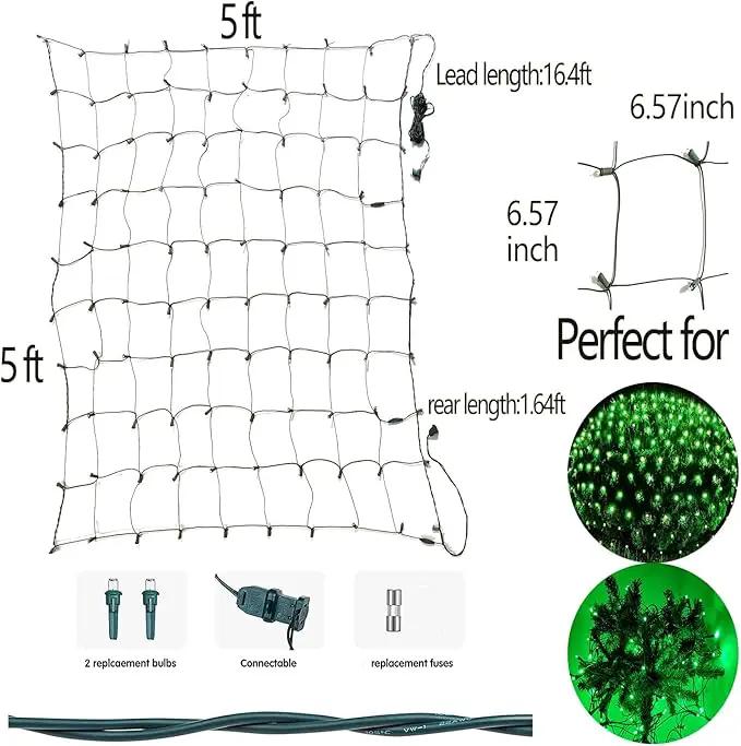 HISHINY Christmas Net Lights Outdoor, 5ftx5ft 100LED Green Wire, Connectable Bush Mesh Net Lights String for Christmas,St Patricks Party,Shrub,Yard,Tree (Green) by GreenHaven Gardens