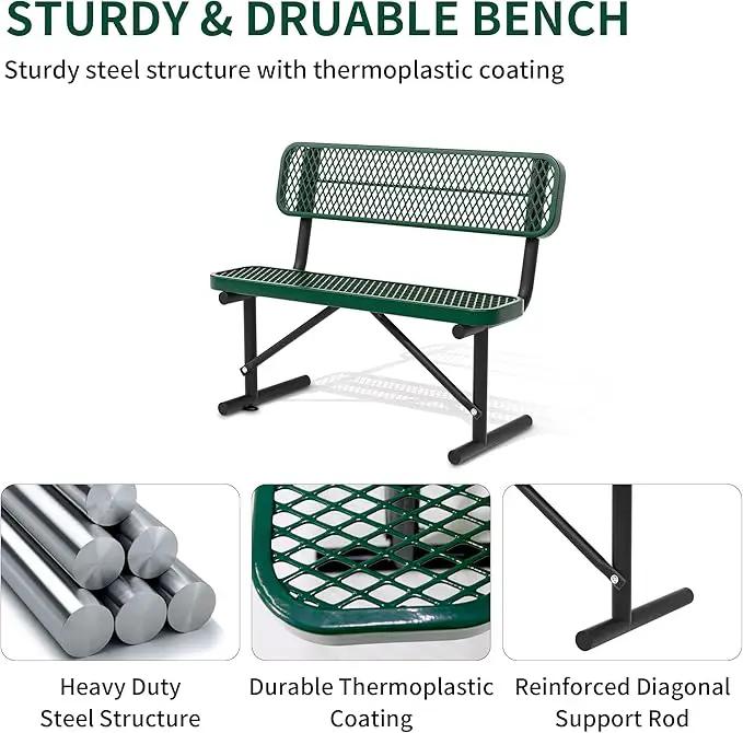 4/6/8 Feet Park Bench for Outside Heavy Duty Metal, Garden Benches Outdoor Bench with Backrest & Portable Frame, for Shopping Malls Stores Parks Patios Decks, Green by GreenHaven Gardens