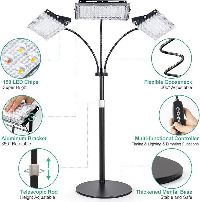 LBW Plant Grow Light, Full Spectrum Tri-Head Desk Plant Light for Indoor Plants, Growing Lamp with 3H/6H/12H Timer, 6-Level Brightness, 3 Lighting Modes, Height Adjustable, Ideal for Indoor Growth by GreenHaven Gardens