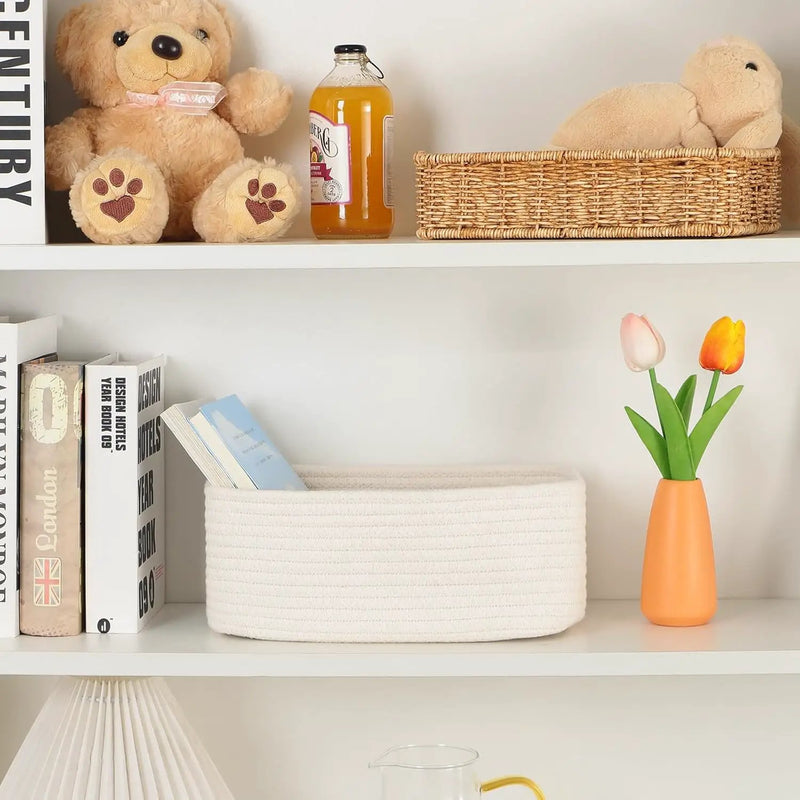 Small Storage Baskets for Organizing | Closet Organizer Bins | Shelf Toy Basket | Woven Rope Baskets | Cube Decorative Box | Shallow Basket | 11.5x7.5x4.7” | 3 Packs Off White by GreenHaven Gardens