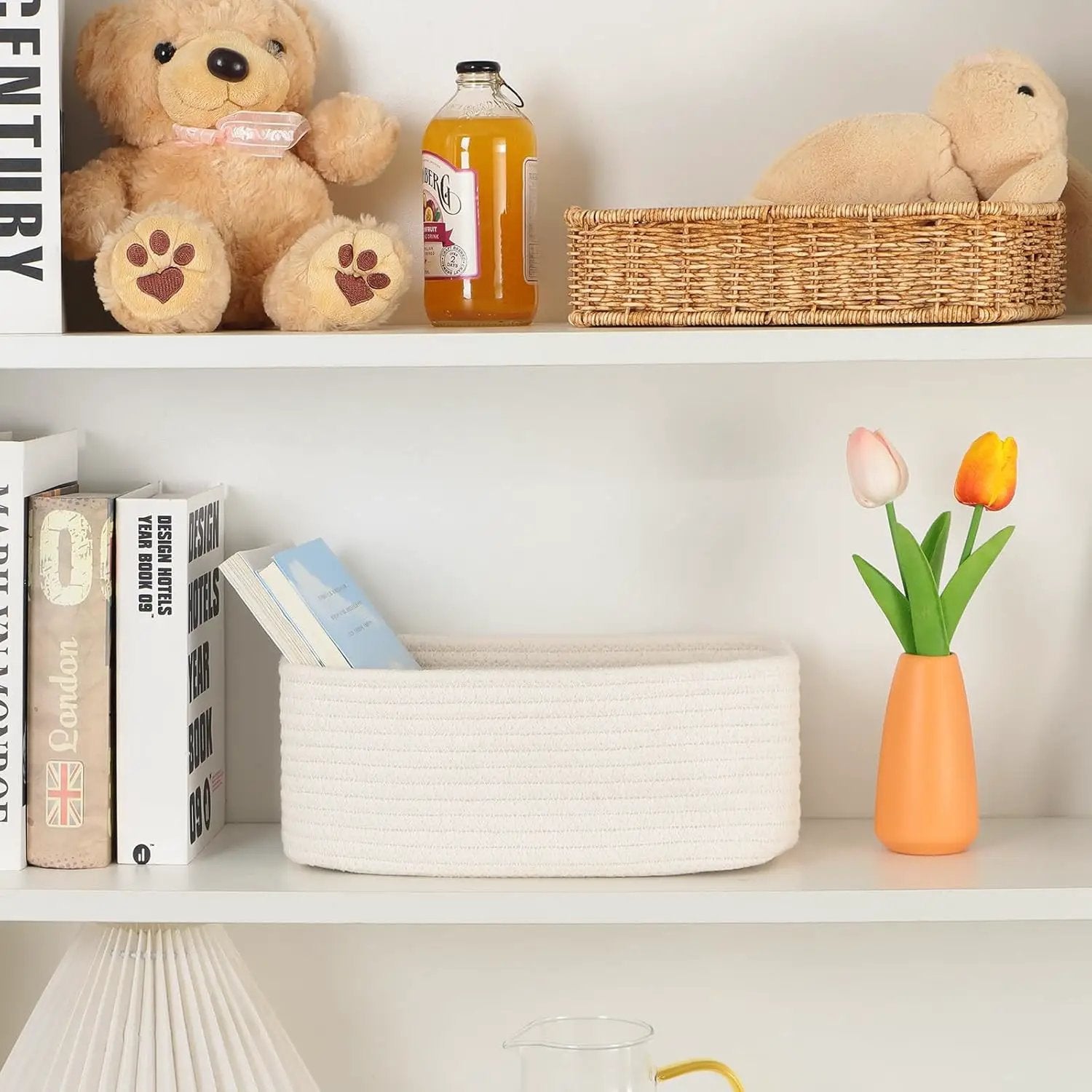 Small Storage Baskets for Organizing | Closet Organizer Bins | Shelf Toy Basket | Woven Rope Baskets | Cube Decorative Box | Shallow Basket | 11.5x7.5x4.7” | 4 Packs Off White by GreenHaven Gardens