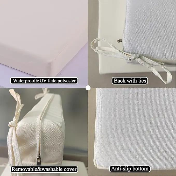 20 x 18 Inch Outdoor Chair Cushions for Patio Furniture, UV Resistant Non Slip Waterproof Replacement Patio Seat Cushion with Ties Set of 2, Beige by GreenHaven Gardens