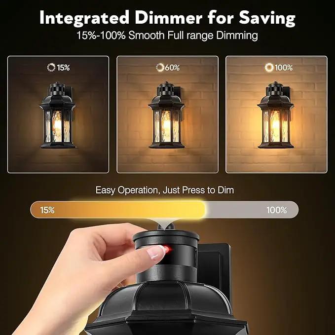 VIANIS Dusk to Dawn Motion Sensor Outdoor Porch Lights, Modern Black Exterior Porch Light Fixtures Wall Mount, Anti-Rust Aluminum Waterproof Wall Lantern With Tempered Ripple Glass For Garage Entryway by GreenHaven Gardens