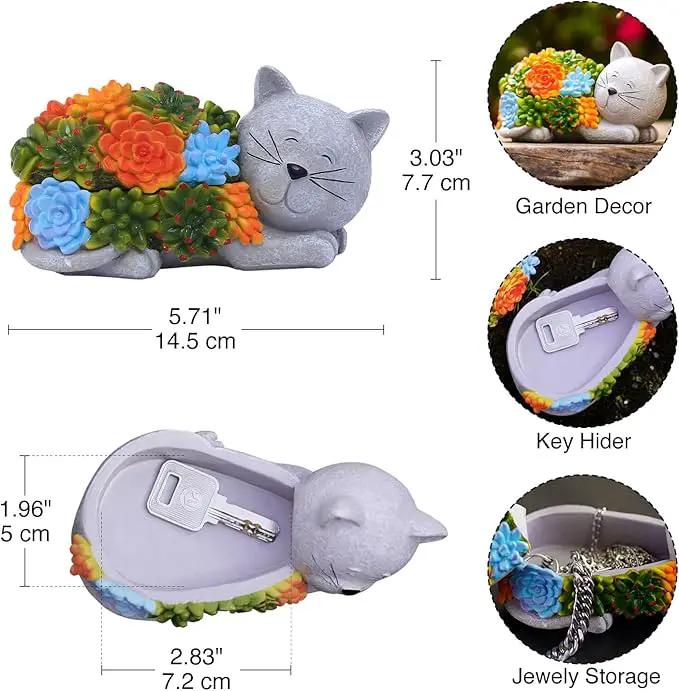 Outdoor Cat Key Hider Statue - Cute Succulent Cat Hide a Key Outdoor Decorative - Small Gift Box for Women, Home Decor & Cat Gifts (Cat) by GreenHaven Gardens