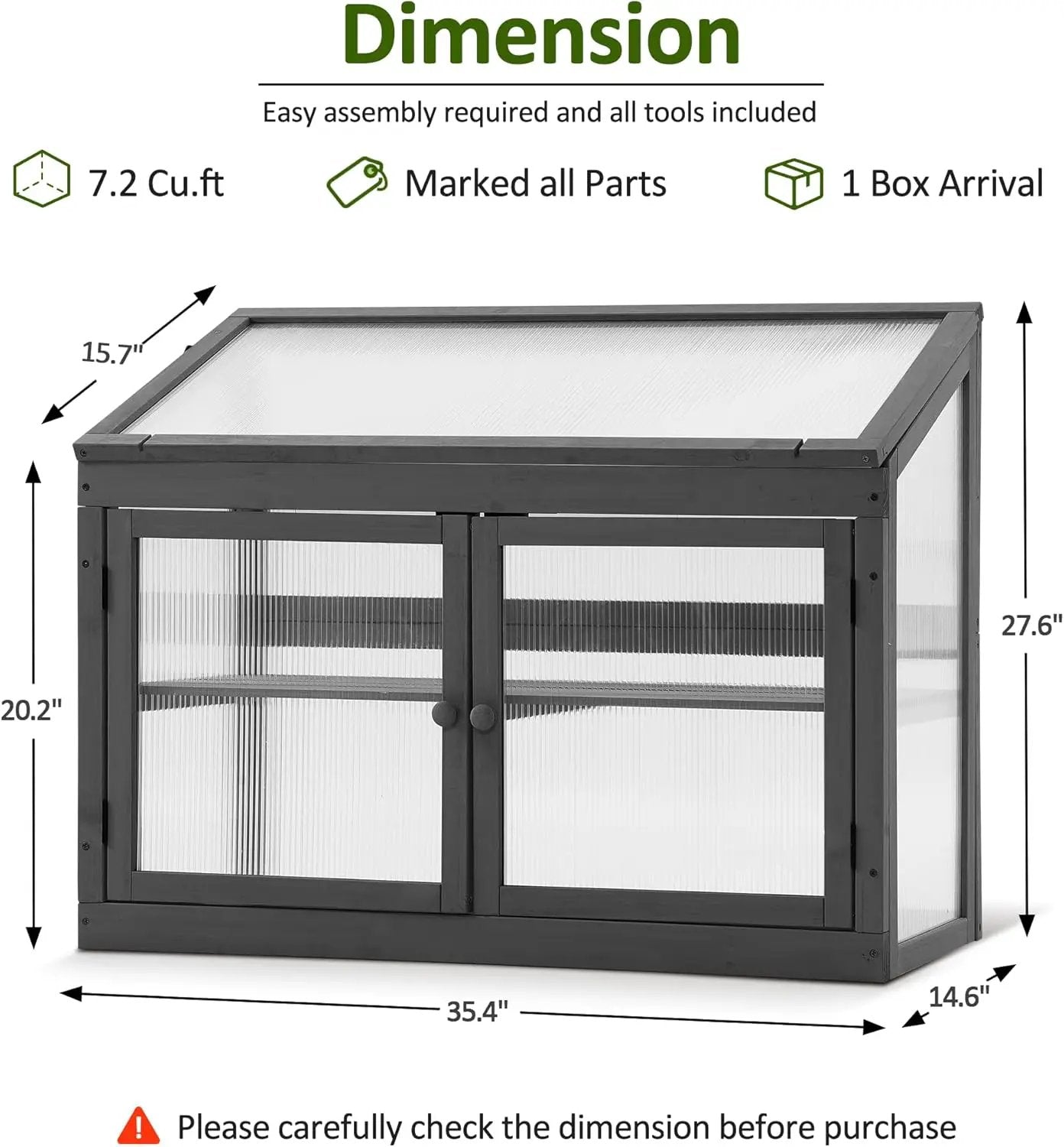 MCombo 2-Tier Wooden Cold Frame Garden Greenhouse Raised Flower Planter Shelf Bed Protection 6057-0160 (Dark Grey) by GreenHaven Gardens