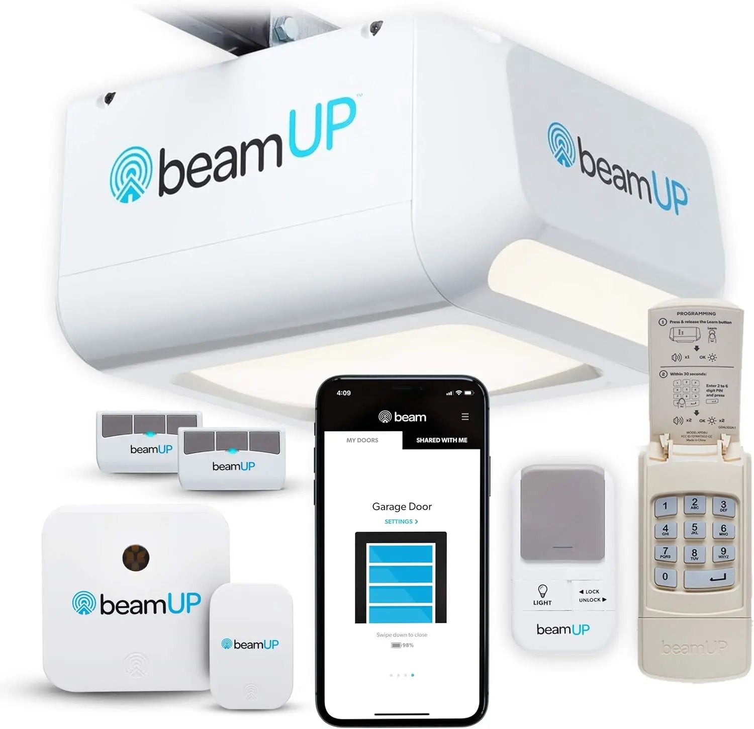 Centurion BU800 Two Car Smart Garage Door Opener, Ultra-Reliable 1-1/4 Horsepower Equivalent DC Motor, Integrated Edge-to-Edge 3000-Lumen LED, with Beam Home App for Smart Garage Control, White by GreenHaven Gardens