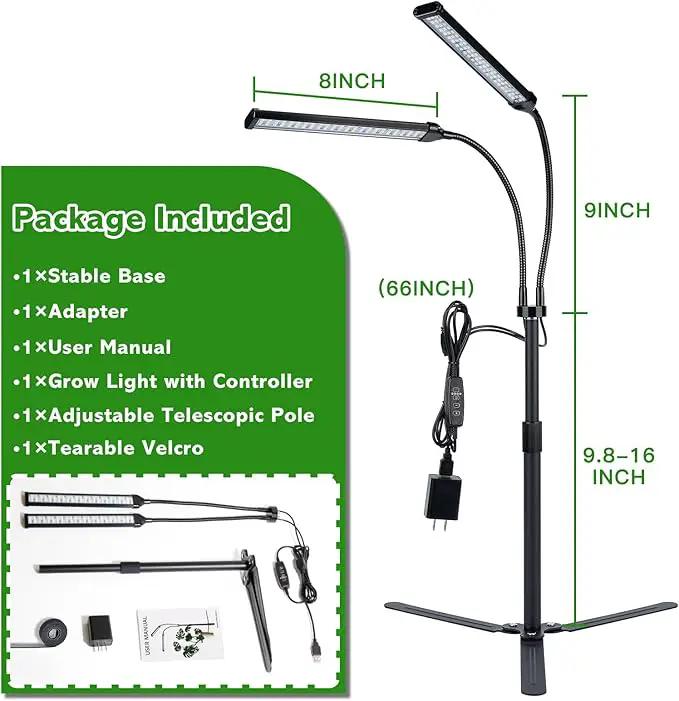 Grow Lights for Indoor Plants, Full Spectrum LED Tabletop Plant Lights for Indoor Growing, Dual-Head Gooseneck Plant Lamp with 5 Dimmable & Auto On/Off 4/8/12/18H Timer, Height Adjustable 9.8-25'' by GreenHaven Gardens