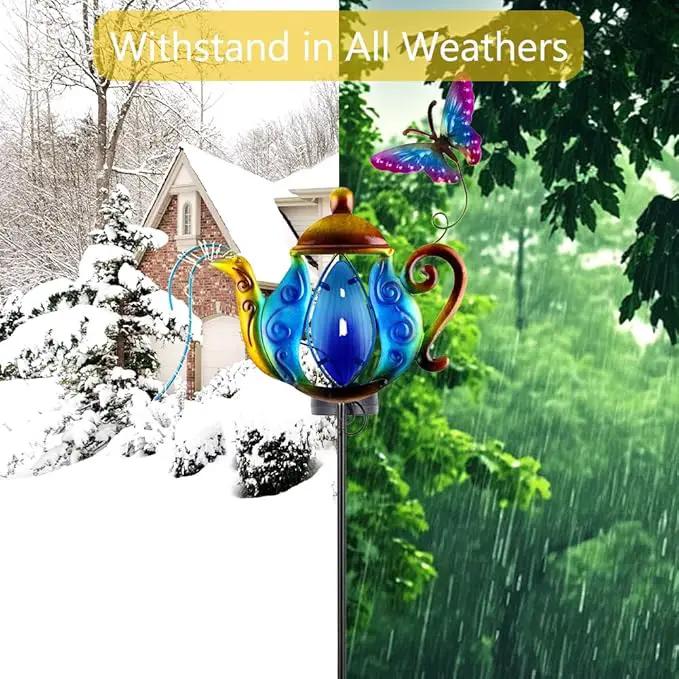 Solar Pathway Lights Outdoor, 2 Pack Metal Garden Lights, Decorative Lanscape Lighting Waterproof Solar Garden Decor Gifts for Mom, Women - Blue by GreenHaven Gardens